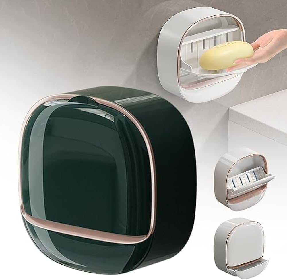Luxury Wall-Mounted Soap Dish – Waterproof Flip-Top Case with Drainage Tray