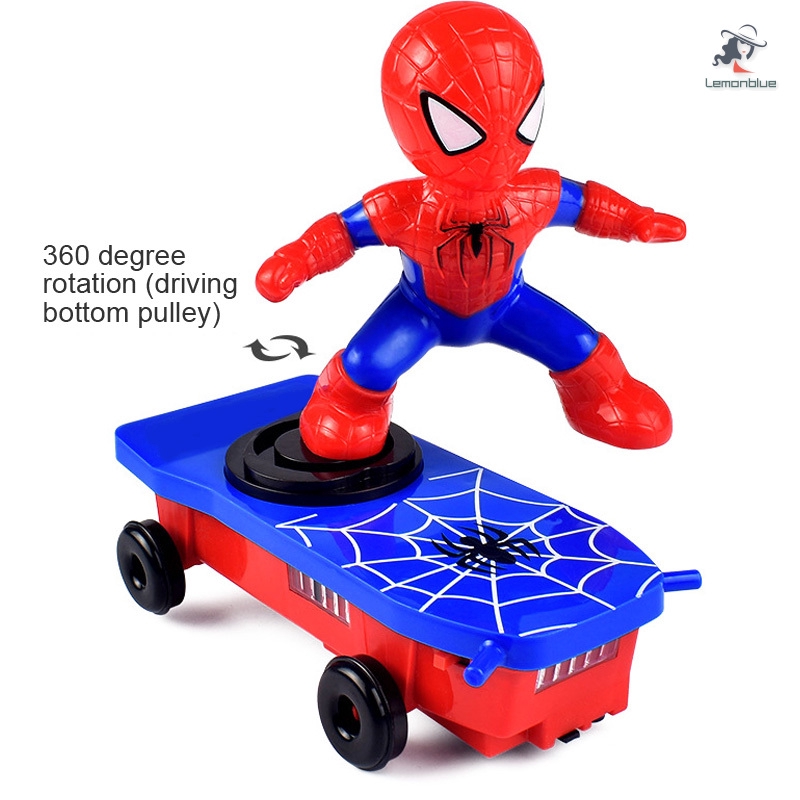 Spider-Man Stunt Skateboard Toy – 360° Rotating Electronic Action Figure