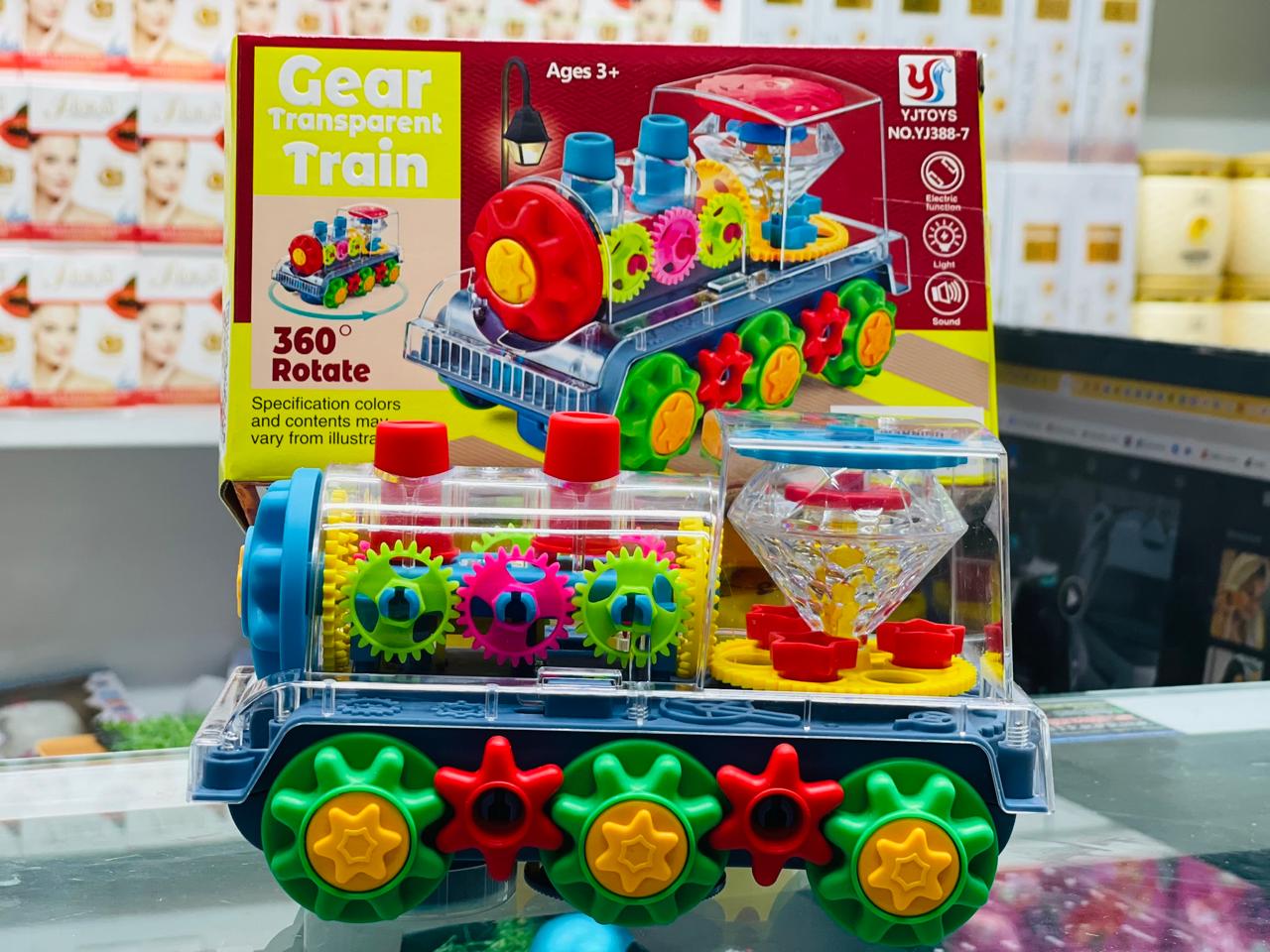transparent Gear Train Toy – 360° Rotating Mechanical Electric Train