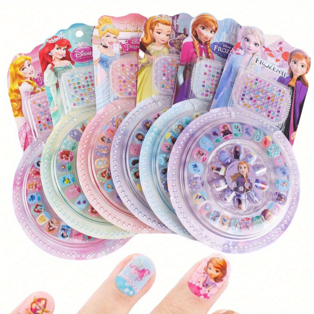 Cute Anime Theme Kids Press-On False Nails & Gem Stickers Set