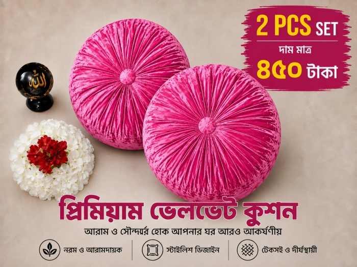 2 pcs Premium Pink Velvet Round Pleated Cushion