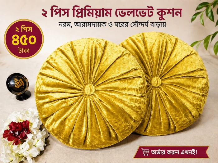 2 PCS Premium Golden Velvet Round Cushion